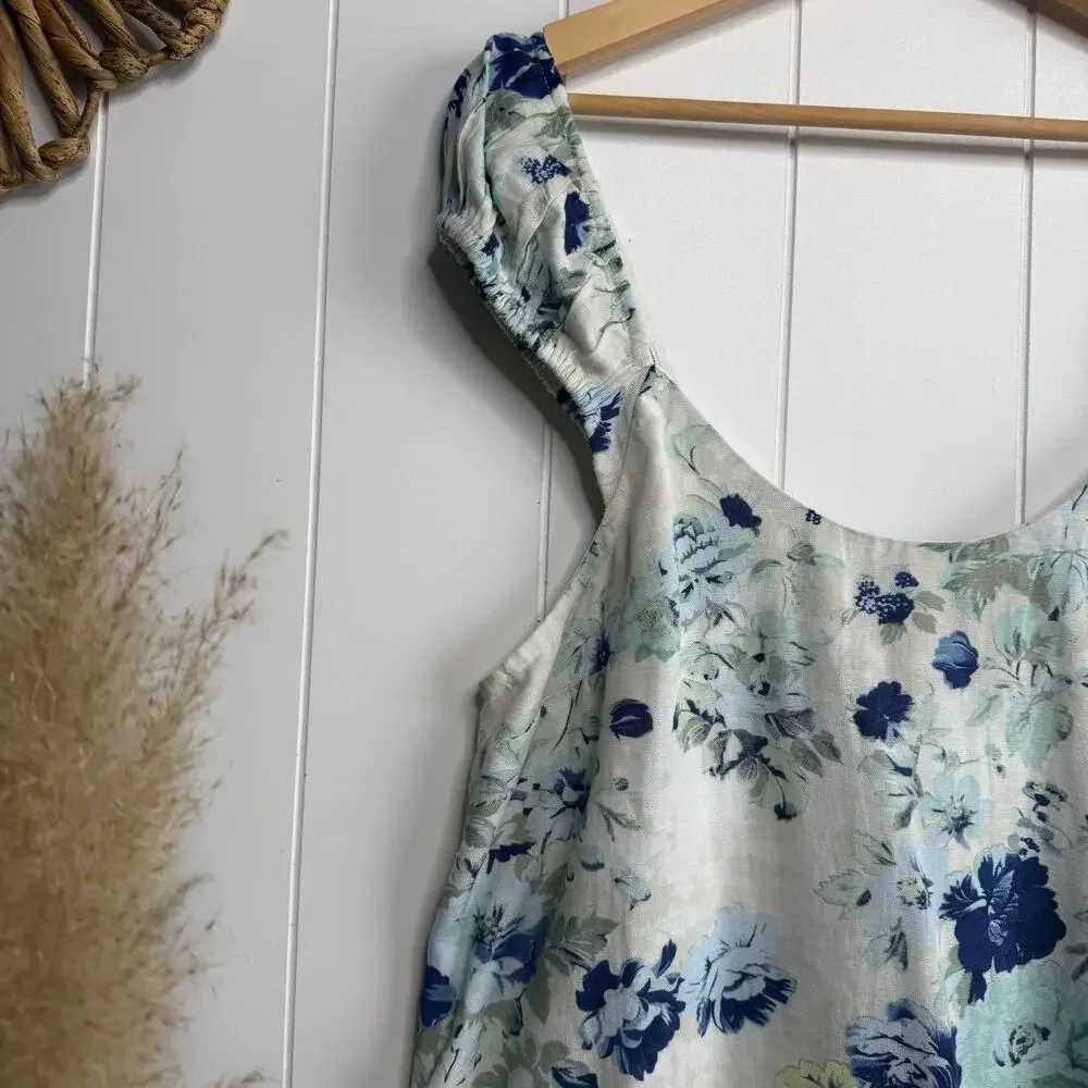 Free People mini dress floral boho pleated summer cotton linen beach Small
